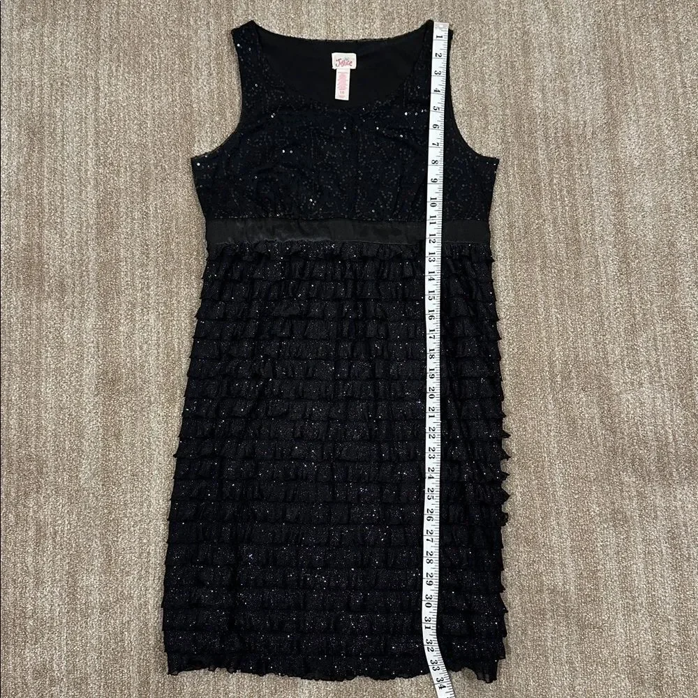 Justice Black Sequin Sparkle Tier Ruffle Party Holiday Sleeveless Dress Girls 16